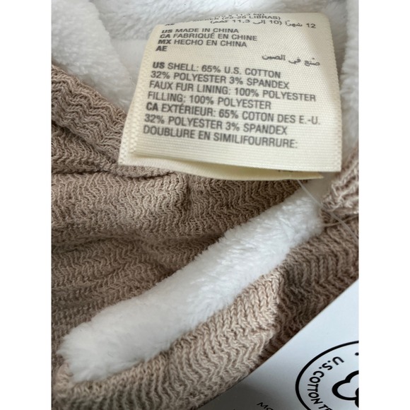 Tan Textured Sweater Knit Hooded Wrap Jacket Sherpa Lined SnapClosure 12 Mos NWT - Picture 4 of 5
